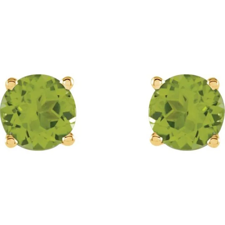 14K Yellow 7 mm Natural Peridot Stud Earrings