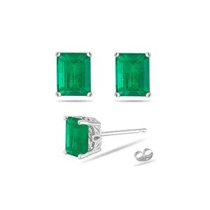 1.83-2.25 Cts of 7x5 mm AA Emerald-Cut Natural Emerald Scroll Stud Earrings in Platinum