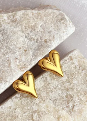 18K Gold Plate Heart Stud Earrings