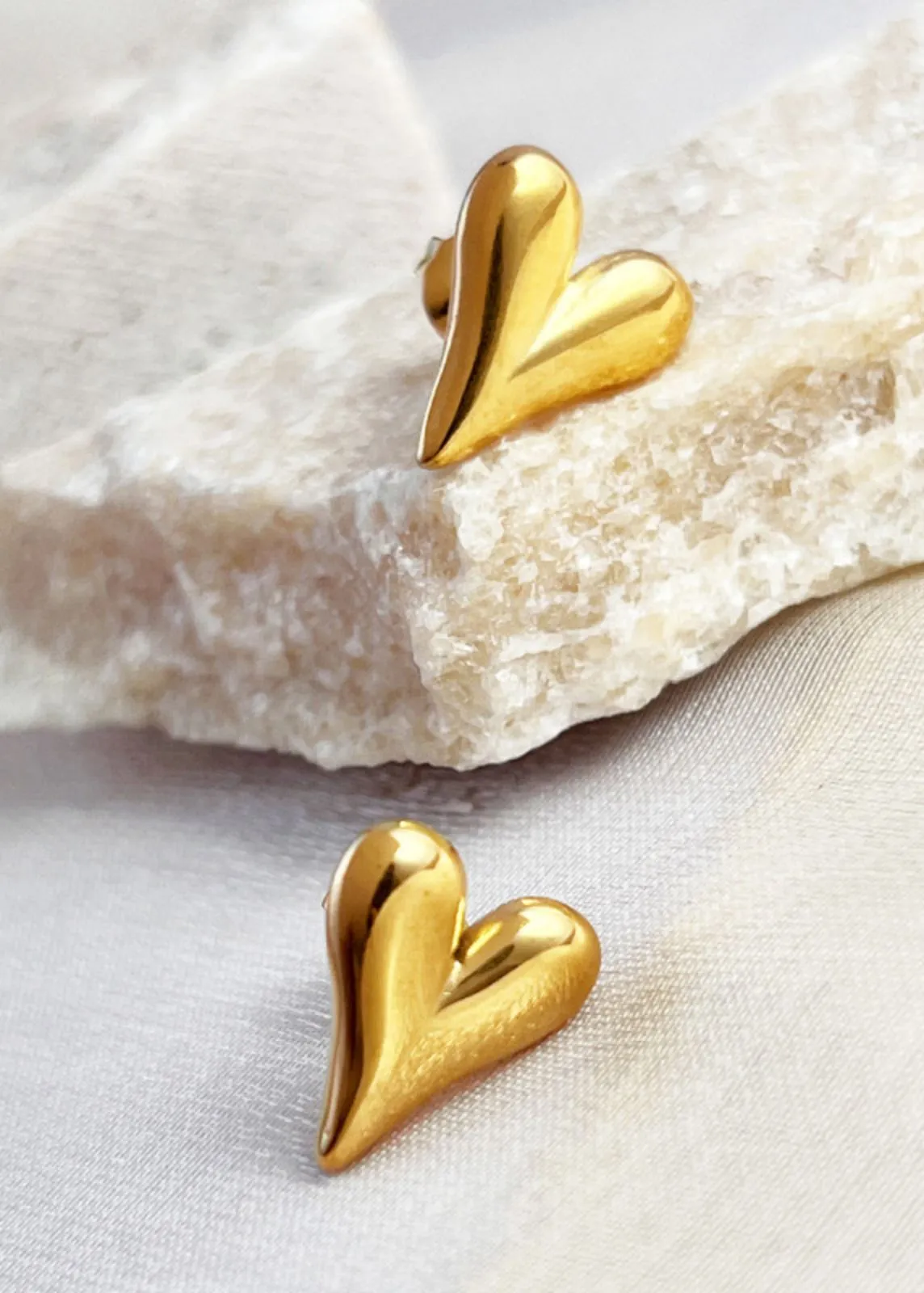 18K Gold Plate Heart Stud Earrings