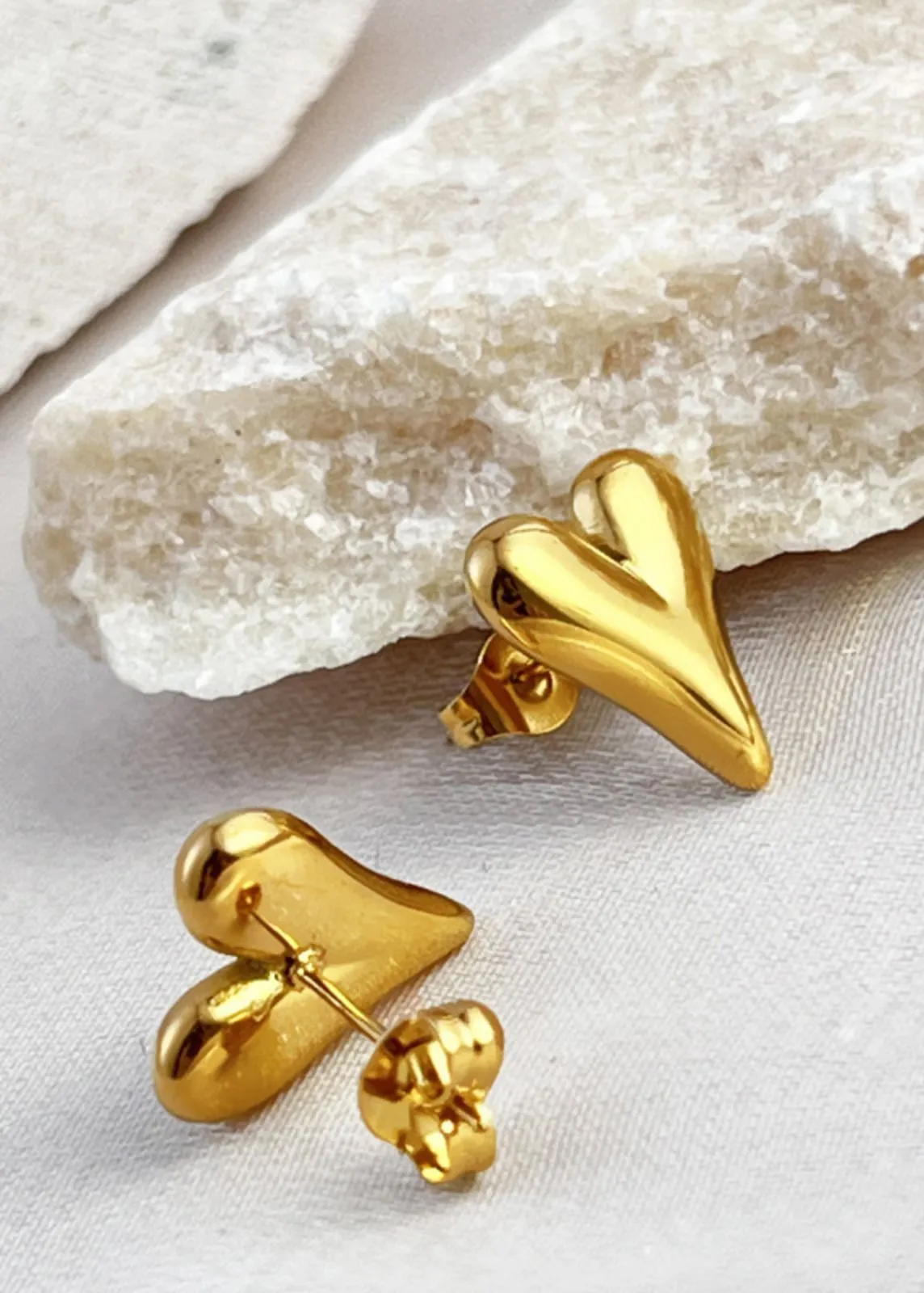 18K Gold Plate Heart Stud Earrings