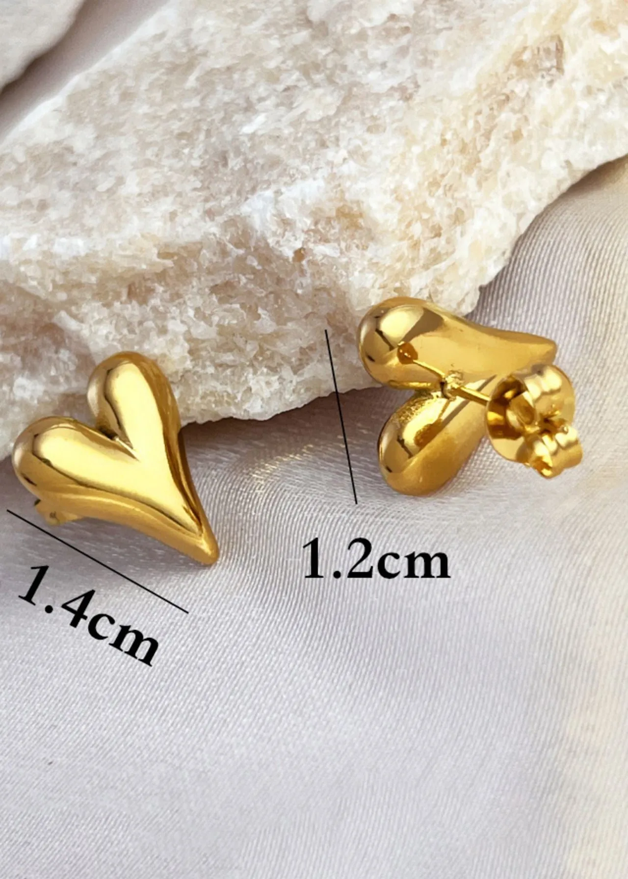 18K Gold Plate Heart Stud Earrings