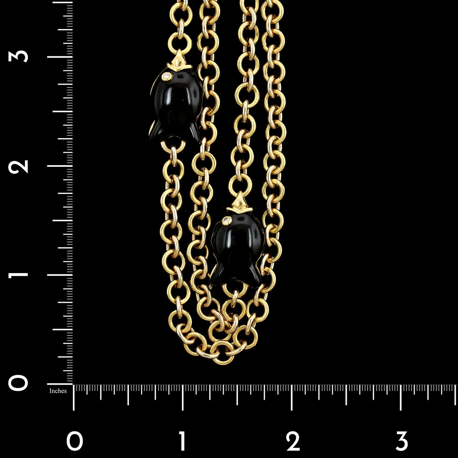 18K Yellow Gold Estate Onyx and Diamond Fish Necklace