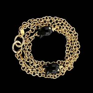18K Yellow Gold Estate Onyx and Diamond Fish Necklace
