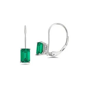 2.40-3.05 Cts of 8x6 mm AAA Emerald-Cut Russian Lab Created Emerald Stud Earrings in 14K White Gold