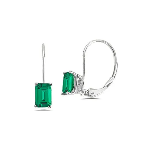 2.40-3.05 Cts of 8x6 mm AAA Emerald-Cut Russian Lab Created Emerald Stud Earrings in 14K White Gold