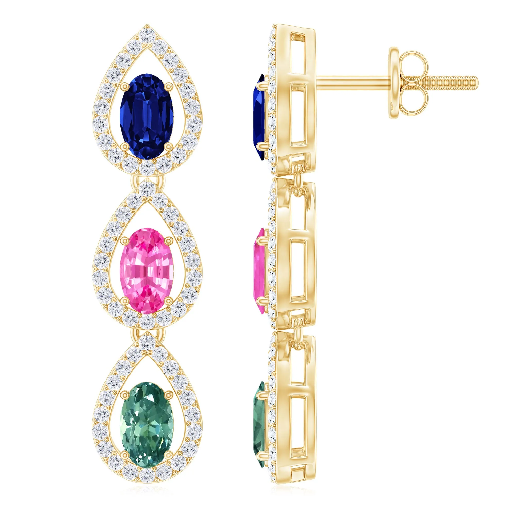 2.5 CT Multi Lab-Created Sapphire Teardrop Dangle Earrings with Moissanite