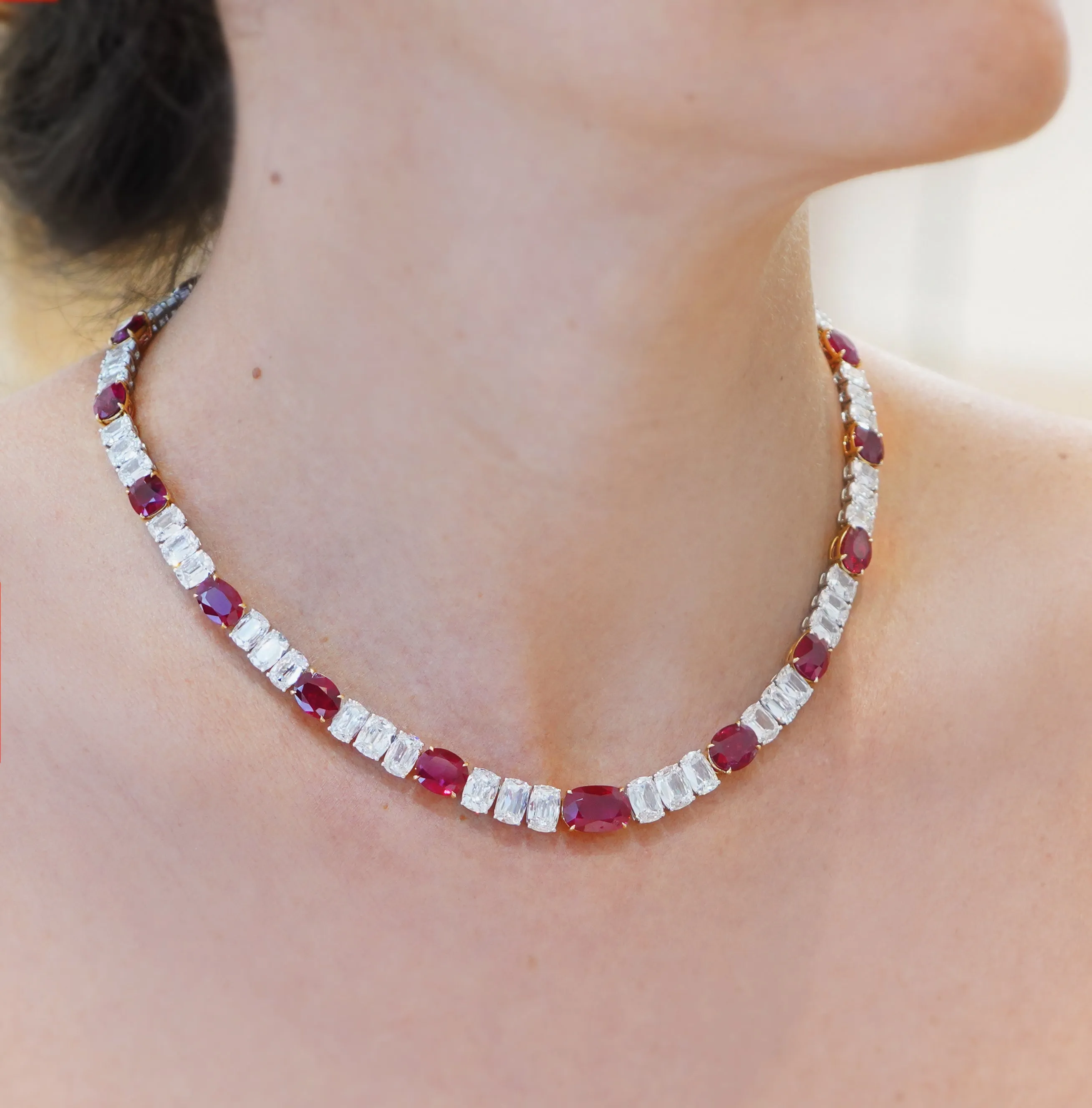 42.10 cts Unheated Oval Ruby with Diamond Necklace (ENQUIRE)