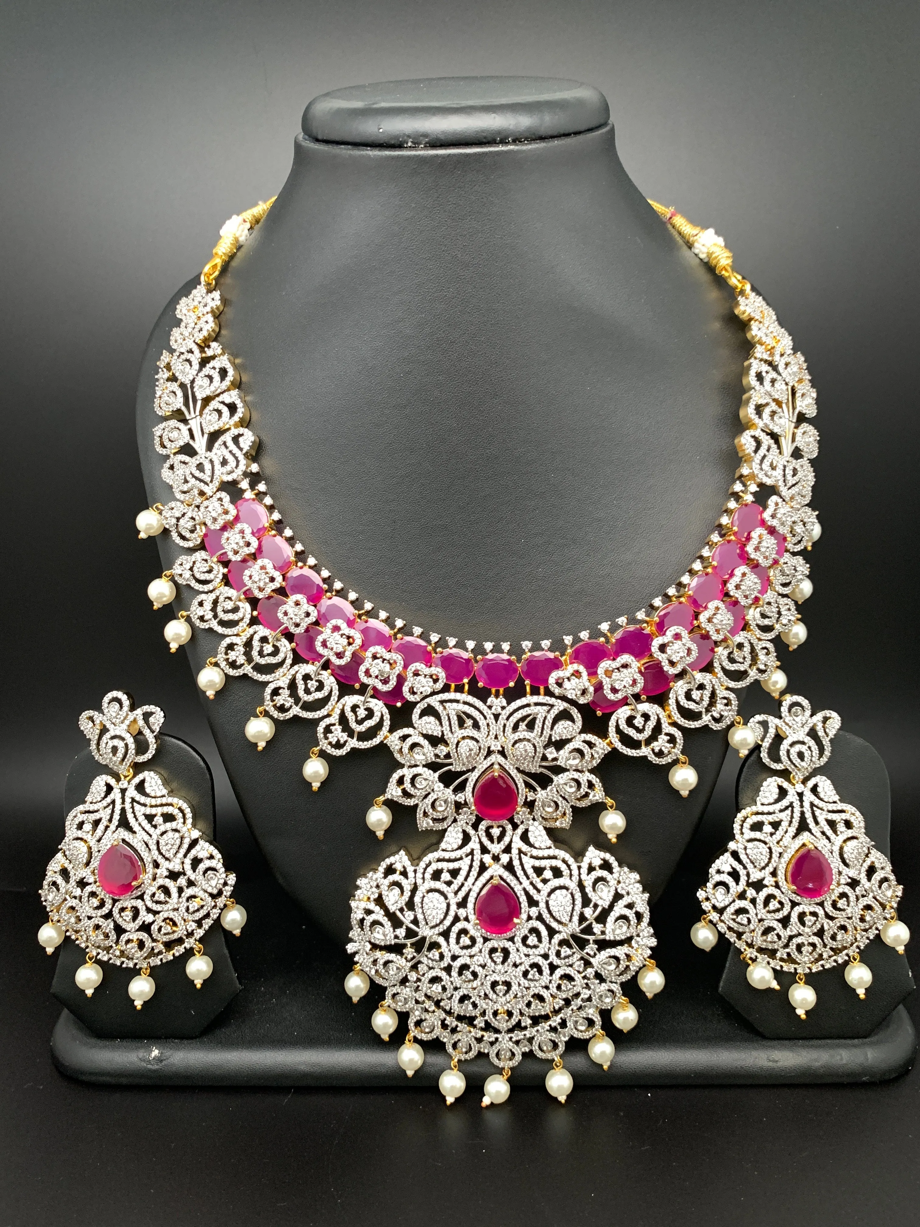 AD Ruby Red Stone Short Neckline Necklace