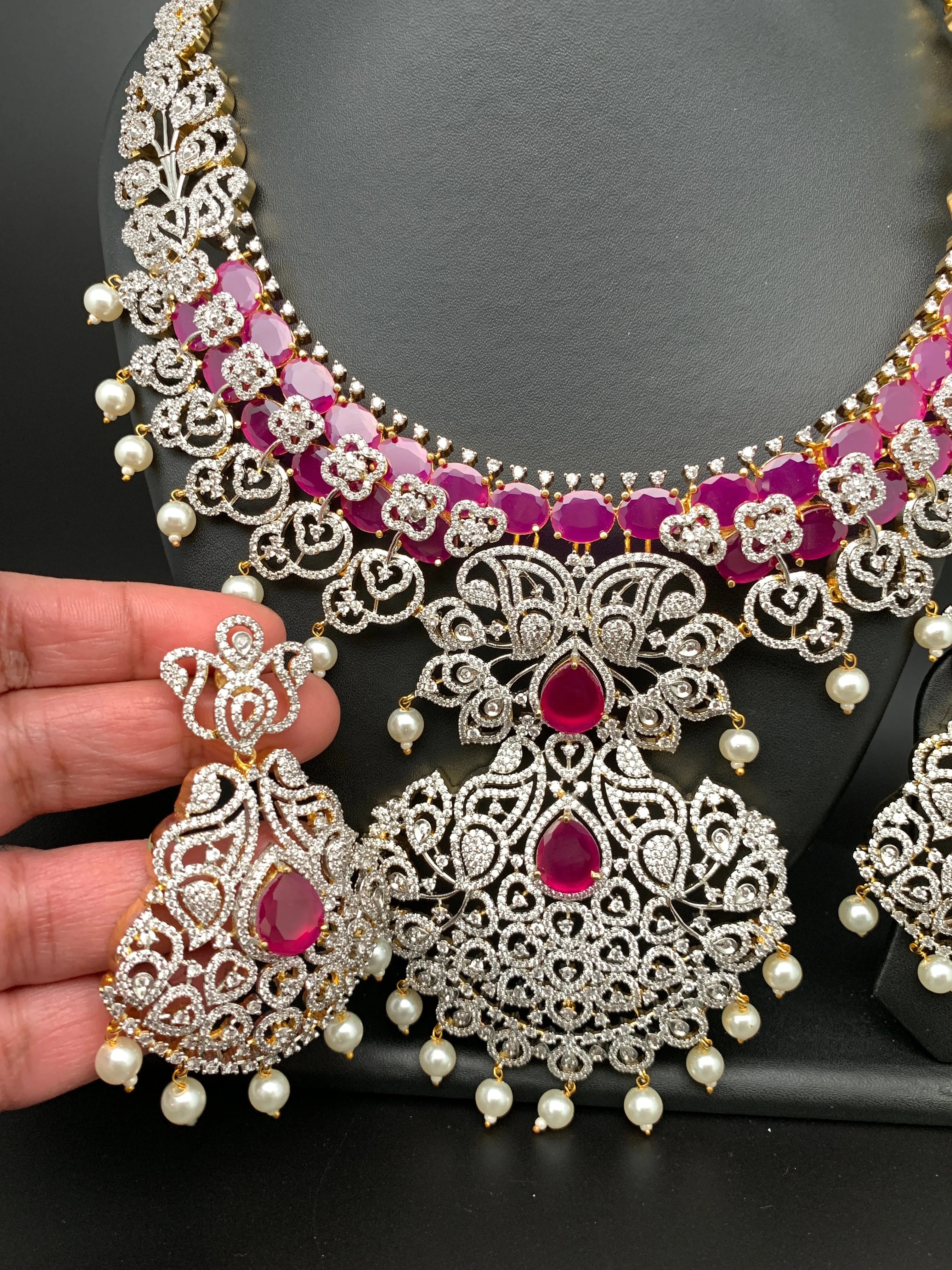 AD Ruby Red Stone Short Neckline Necklace