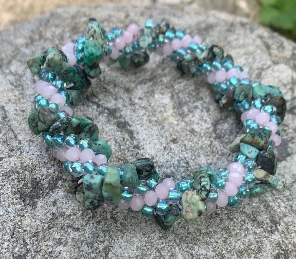 African turquoise chip crocheted bracelet