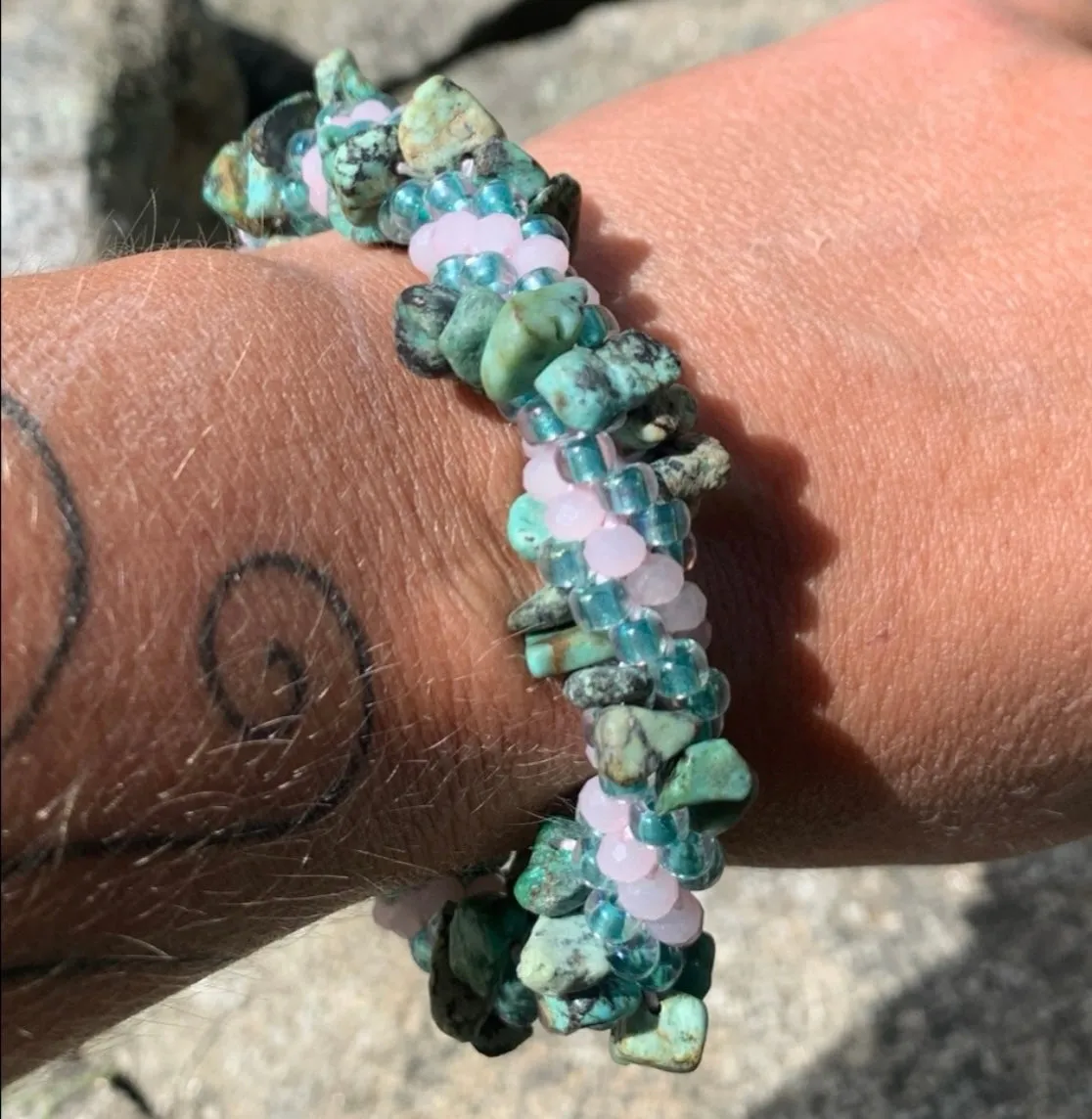 African turquoise chip crocheted bracelet