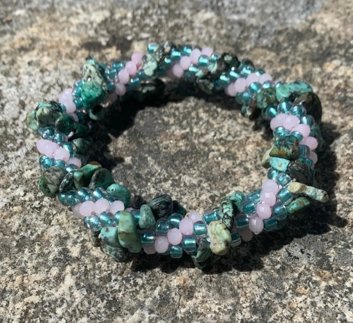 African turquoise chip crocheted bracelet