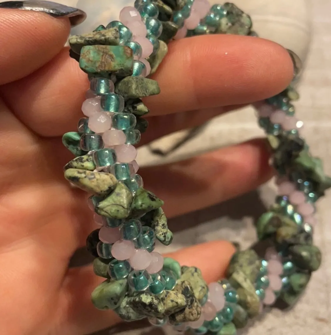 African turquoise chip crocheted bracelet