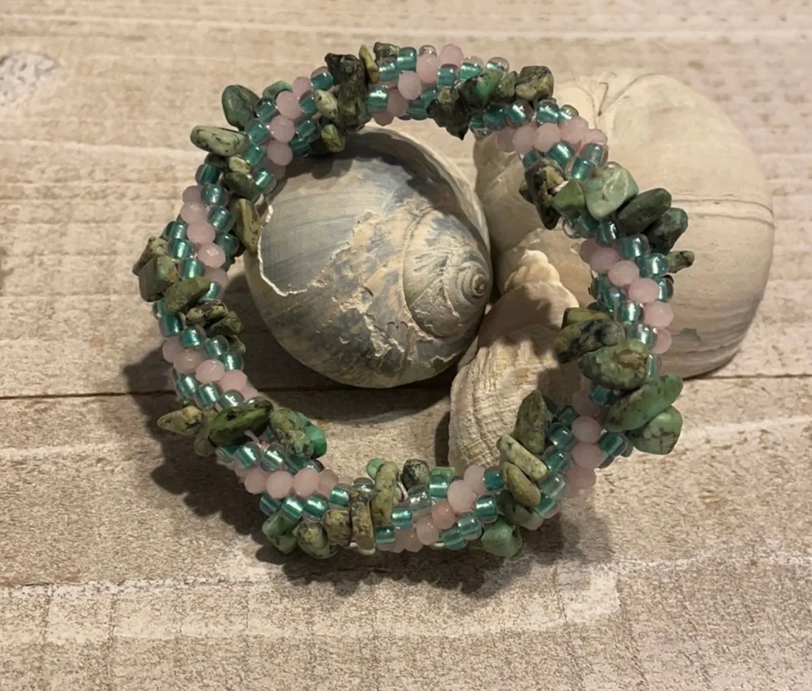 African turquoise chip crocheted bracelet