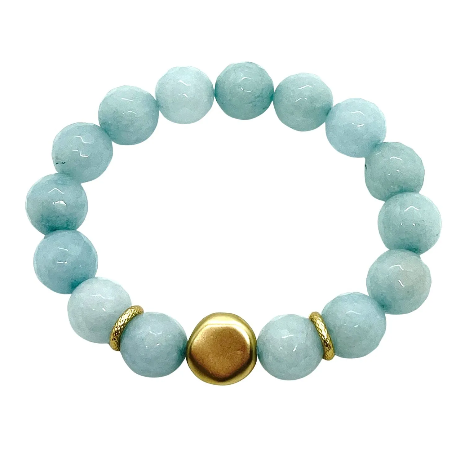 Amazonite Jade Flat Matte Gold Nugget Stretch Bracelet