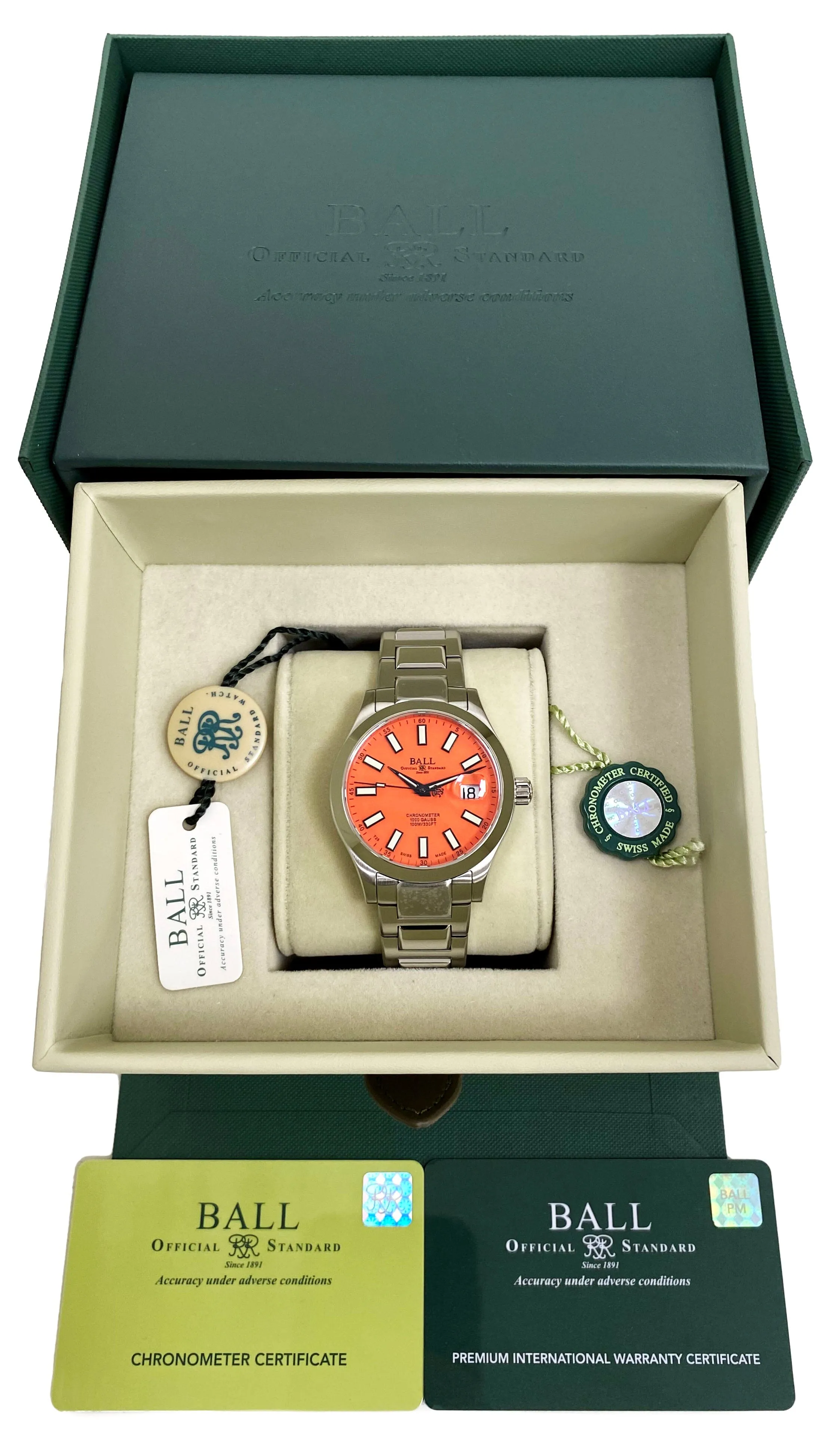 BALL Engineer III Marvelight Chronometer 40MM Orange Dial Watch Box Papers