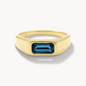 Blue Topaz Signet Pinky Ring in Gold