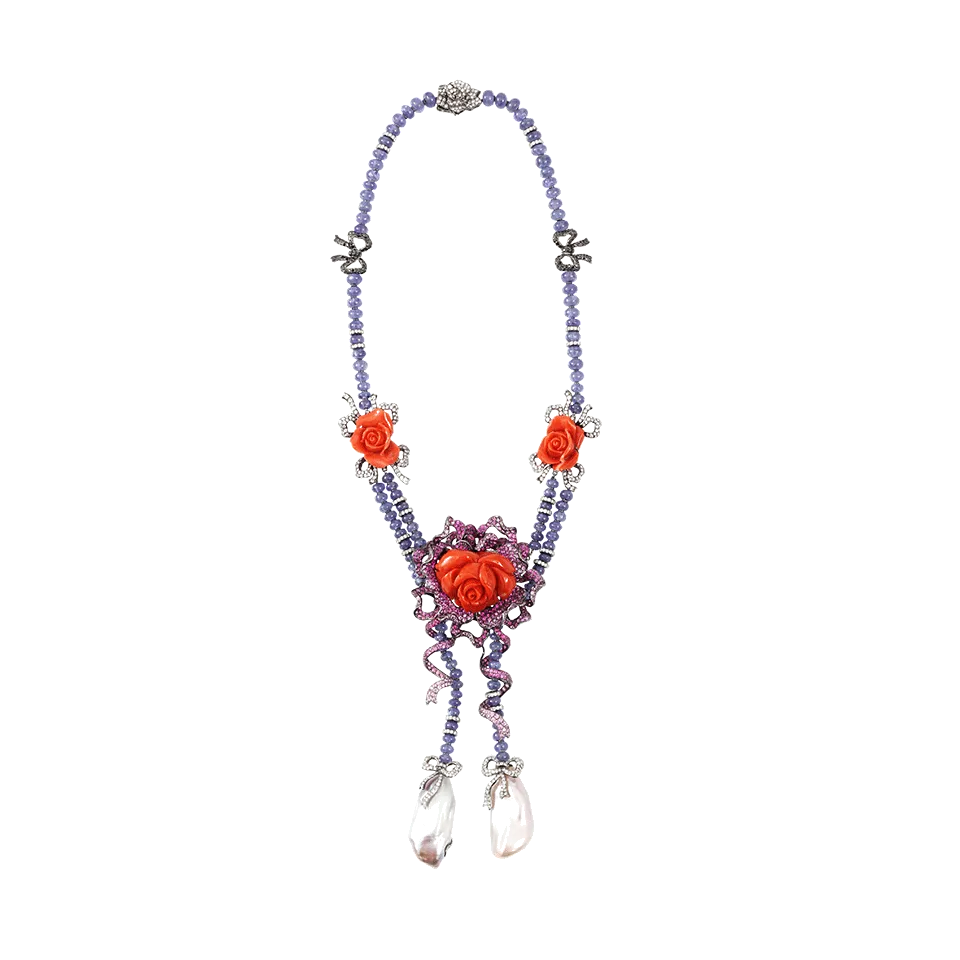 Carved Coral Floral Necklace
