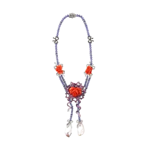 Carved Coral Floral Necklace