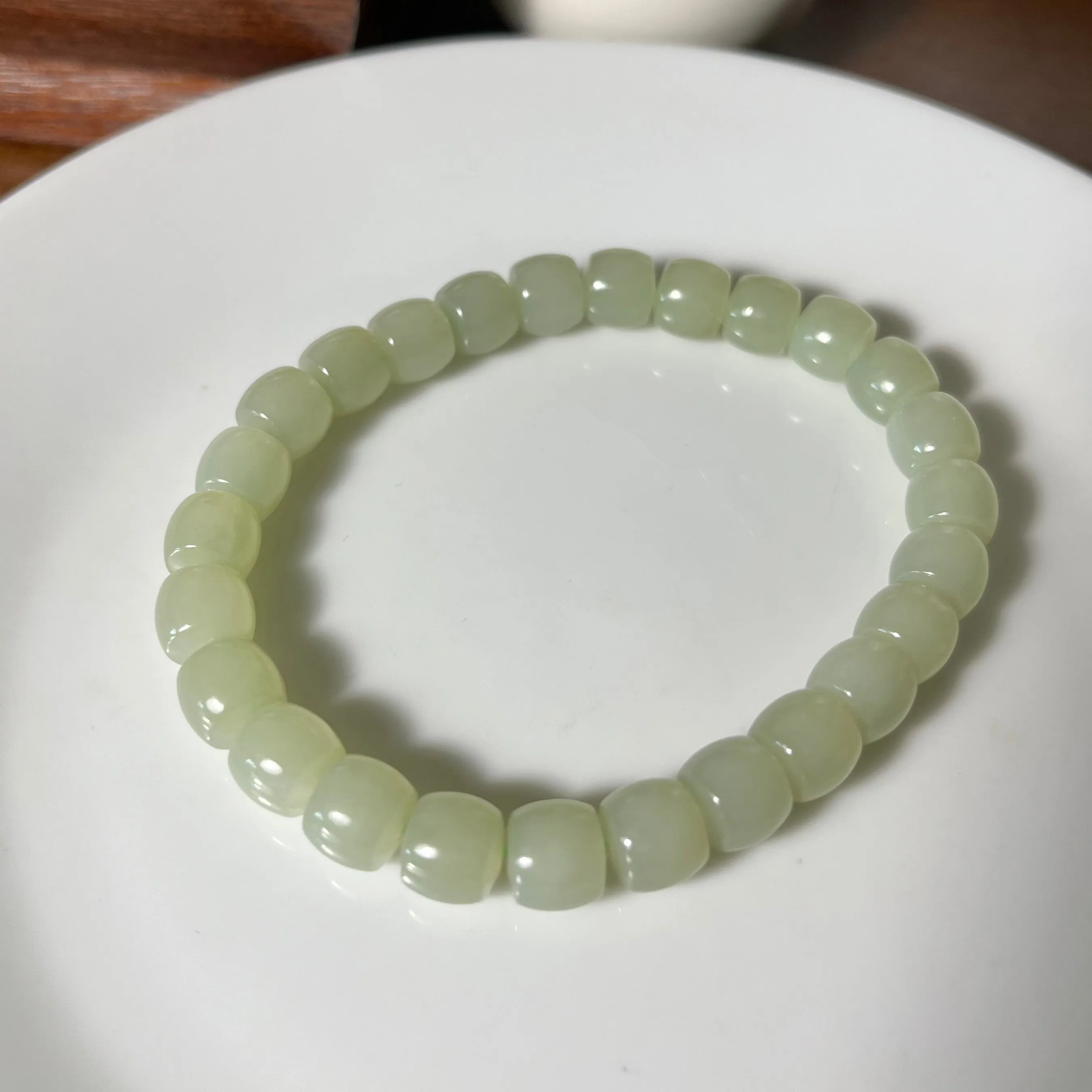 Certified genuine green Hetian jade nephrite jade Bracelet - 8mm beads 6.75 inches
