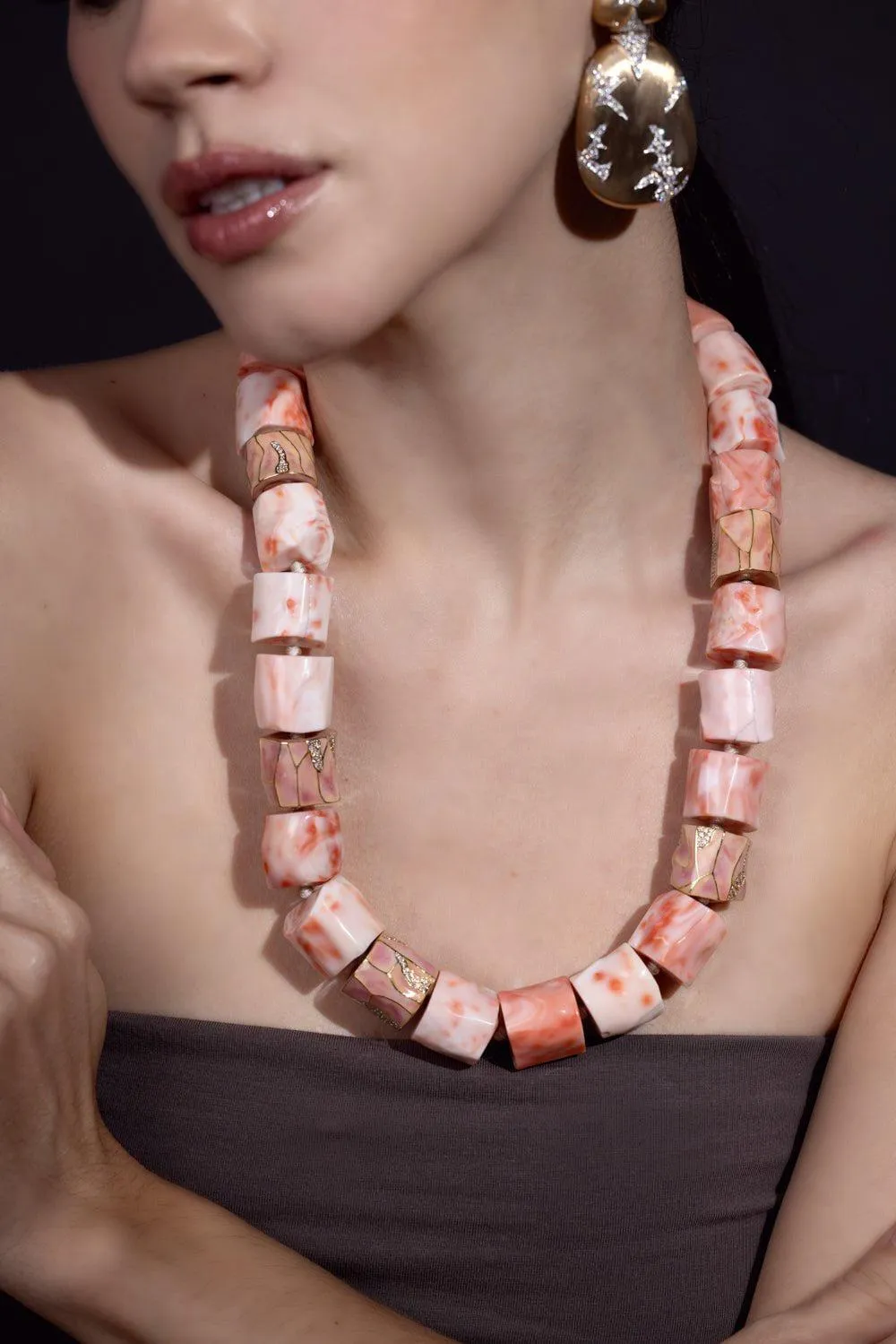 Coral Enamel Necklace