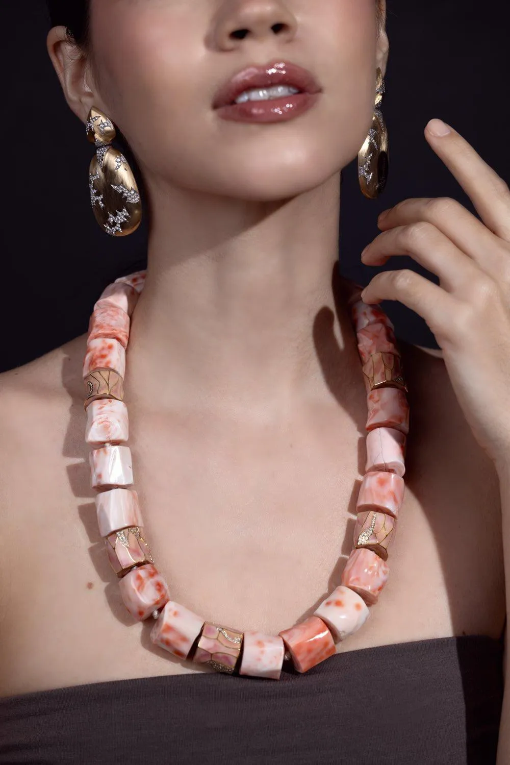 Coral Enamel Necklace