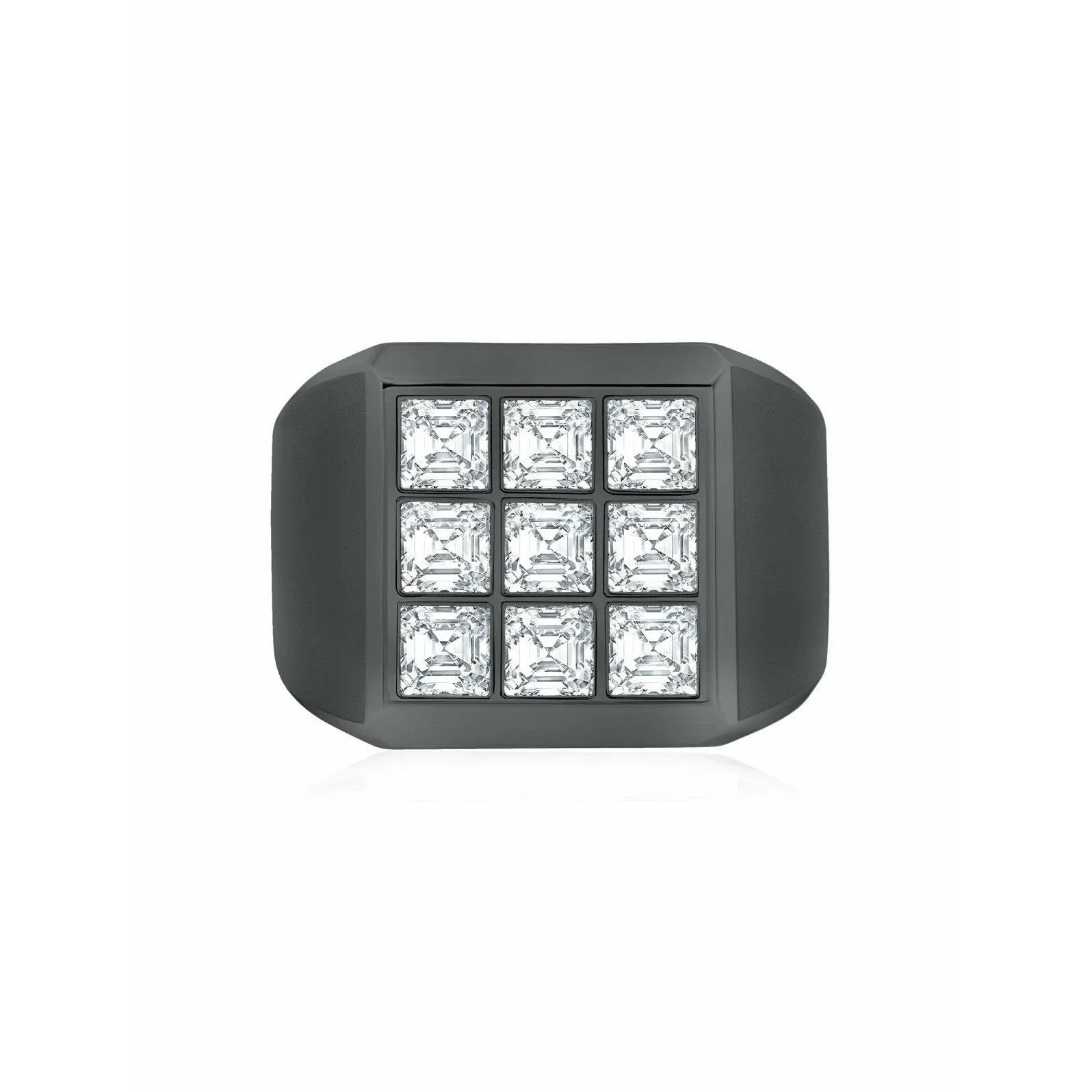 CRISLU Mens 9 Stone Princess Cut Signet CZ Ring In Black Rhodium