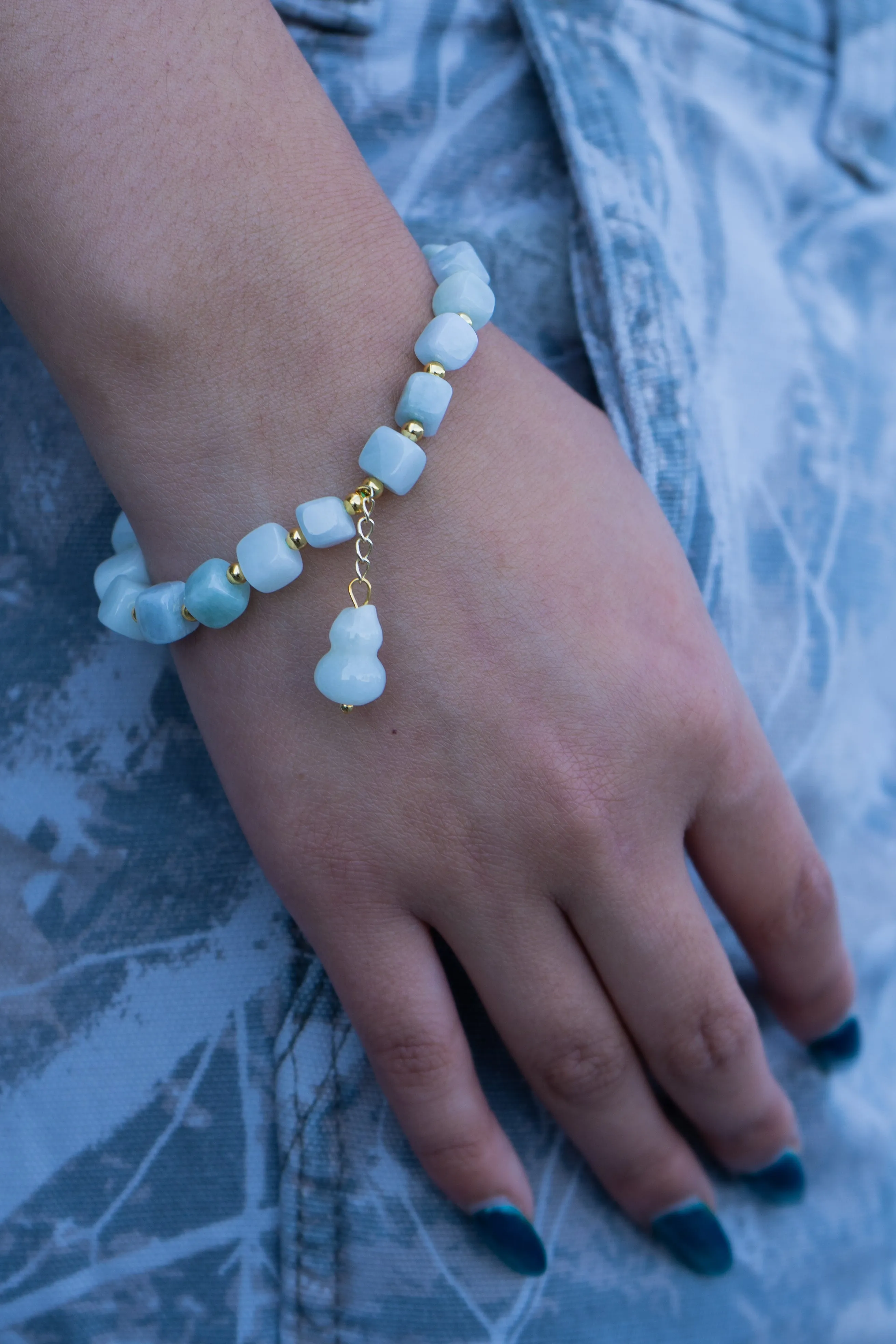 Cube Beaded Gong Jade Bracelet