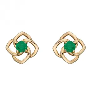 Cut Out Flower Emerald Yellow Gold Stud Earrings GE2387G