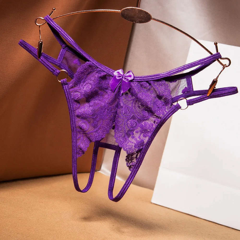 Cute Hearts and Floral Crotchless Lace Panty