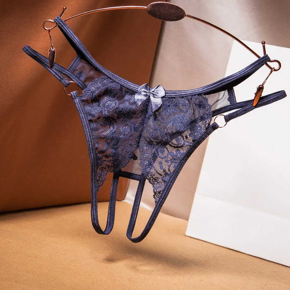 Cute Hearts and Floral Crotchless Lace Panty