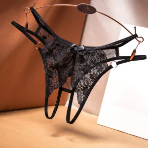Cute Hearts and Floral Crotchless Lace Panty