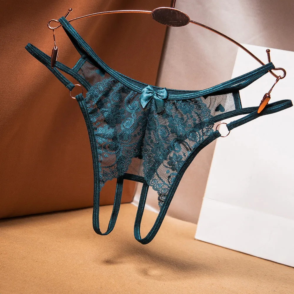 Cute Hearts and Floral Crotchless Lace Panty