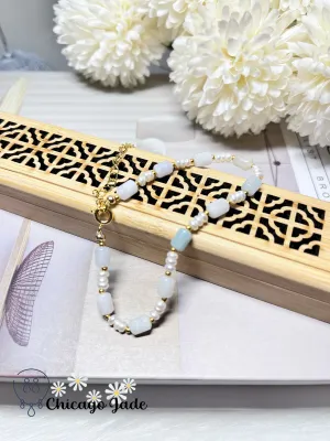 Dainty Elegant Minimalist Natural Grade A Authentic Jadeite Jade Feicui with Freshwater Pearl Handmade Bracelet