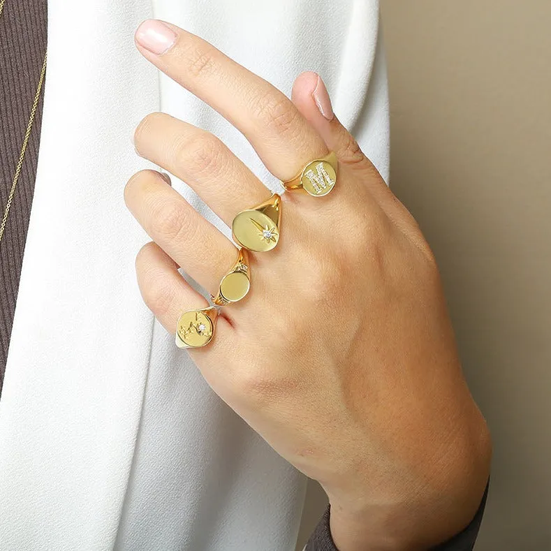 Diamond "J" Initial Signet Ring