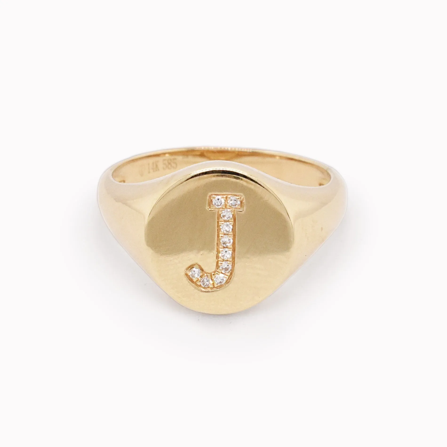Diamond "J" Initial Signet Ring