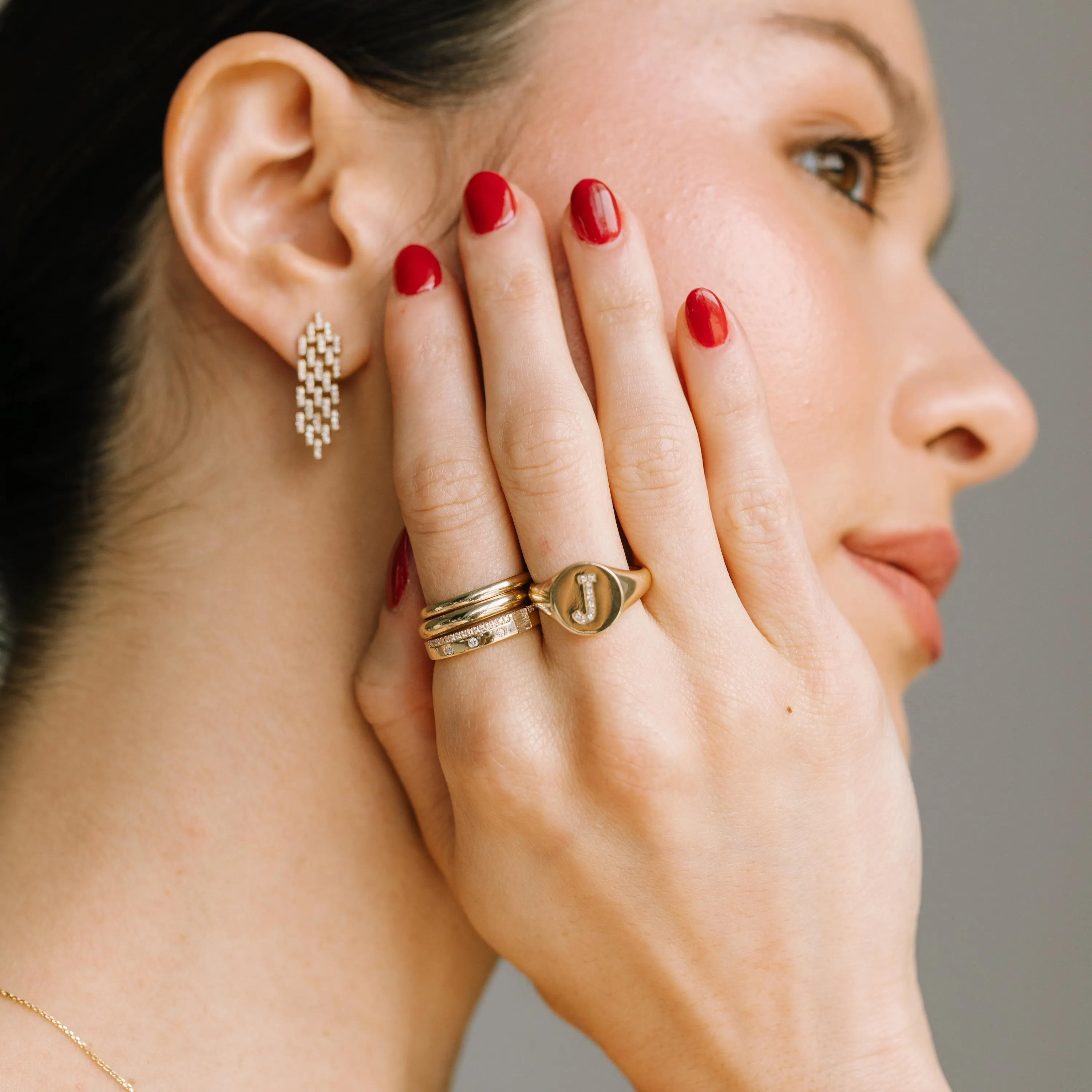 Diamond "J" Initial Signet Ring
