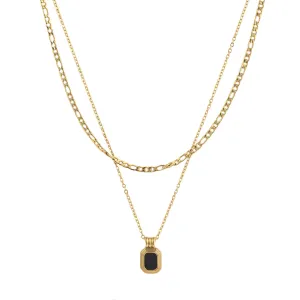 Double Layered Onyx Pendant Necklace in Gold