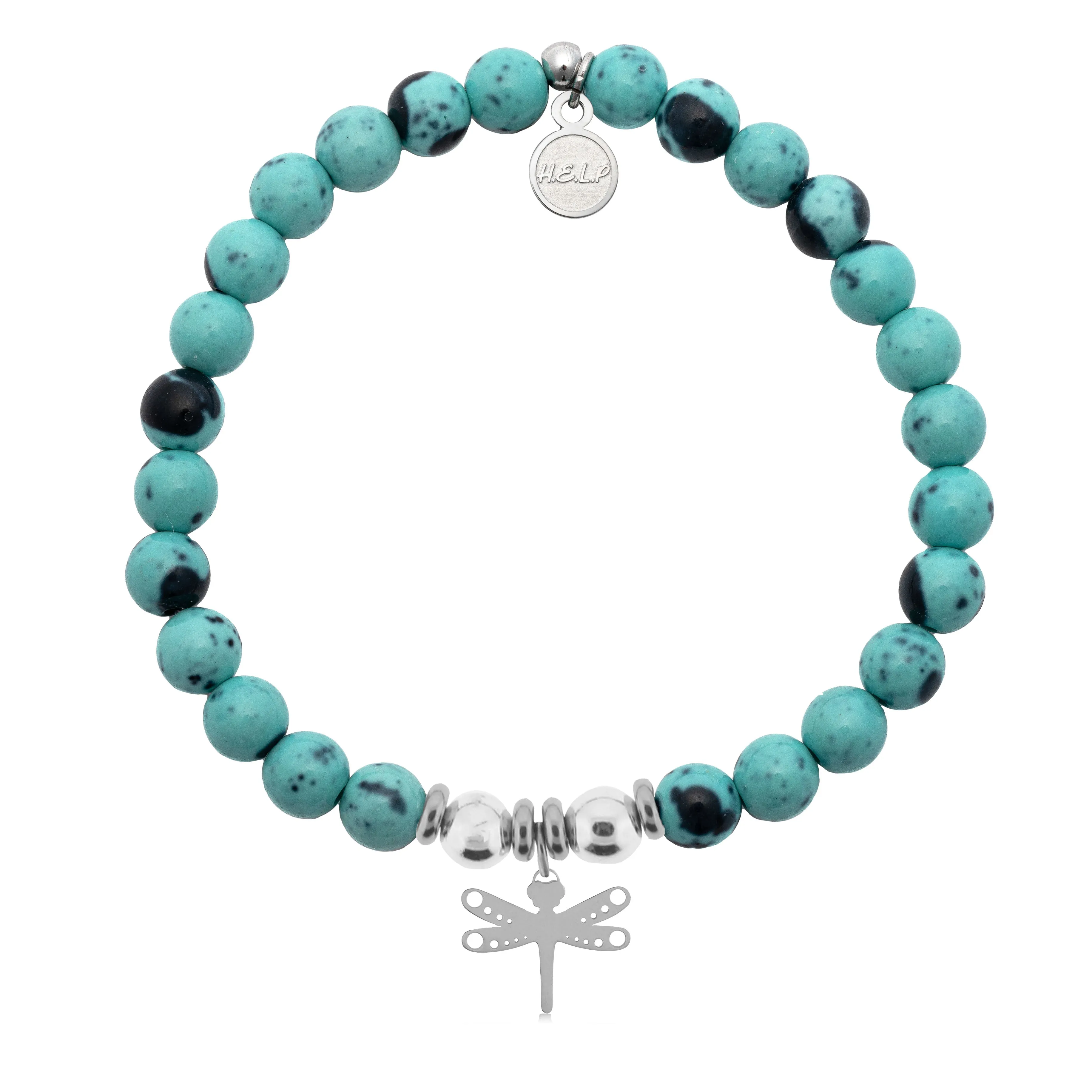 Dragonfly Charm with Blue Zebra Jade Charity Bracelet