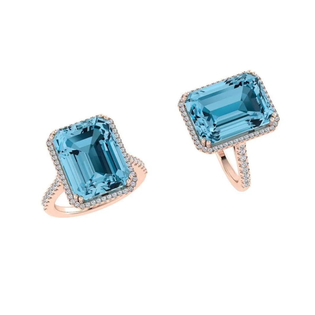 Emerald-Cut Blue Topaz Halo Ring