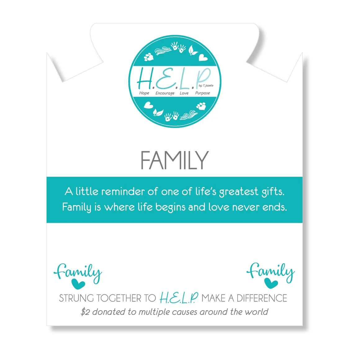 Family Charm with Blue Zebra Jade Charity Bracelet