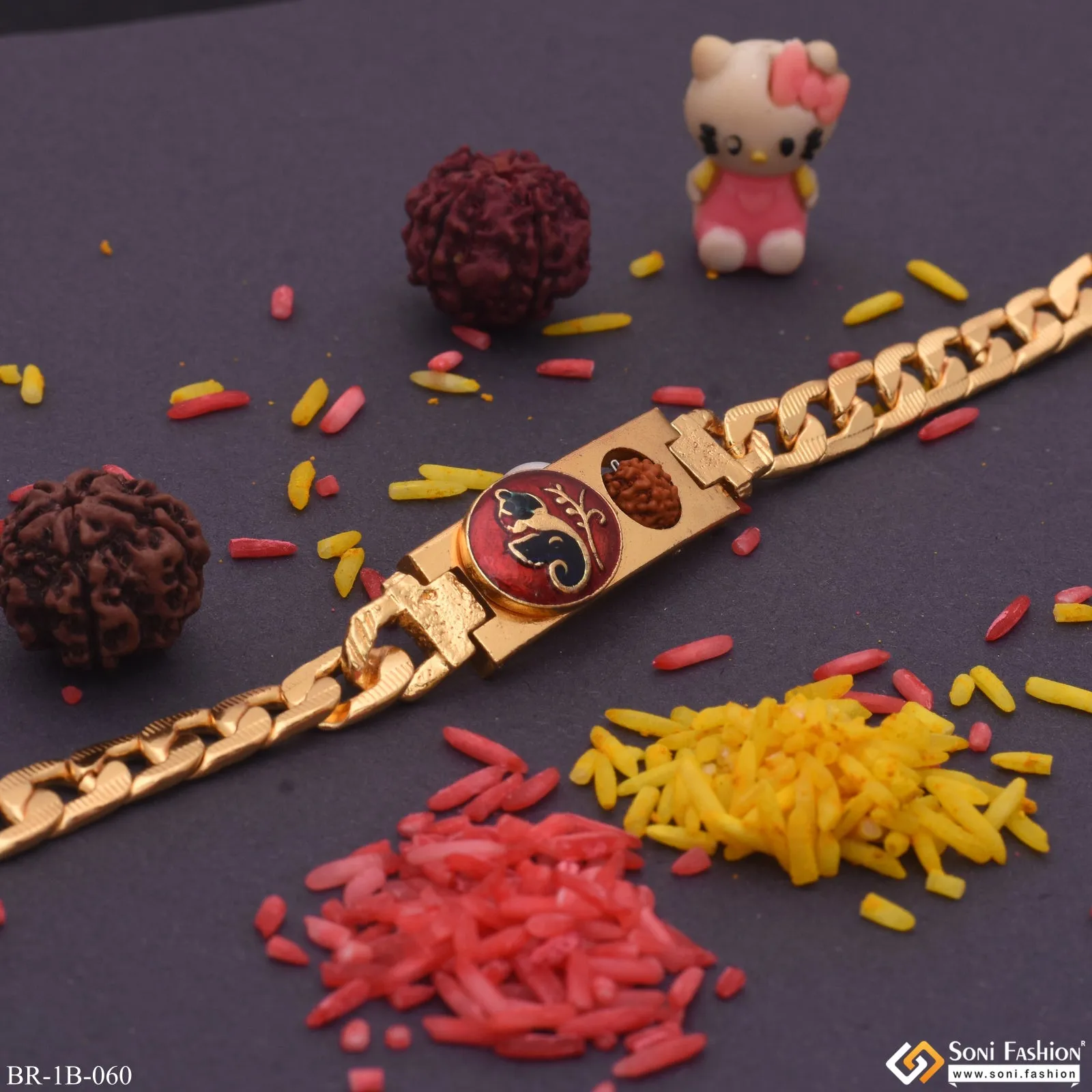 Ganesha With Bead Delicate Design Gold Plated Bracelet - Style B060