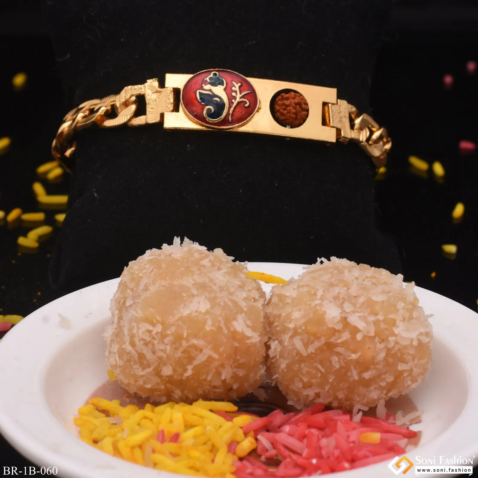Ganesha With Bead Delicate Design Gold Plated Bracelet - Style B060