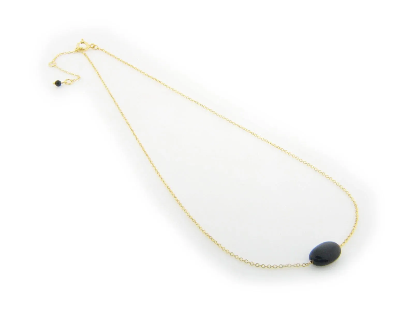 Gold & Onyx Stone Necklace in Vermeil Sterling Silver , 16"
