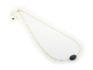 Gold & Onyx Stone Necklace in Vermeil Sterling Silver , 16"
