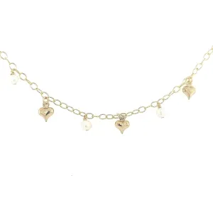 Gold Filled Chain With Hanging Gold Heart and Pearl Children's Bracelet