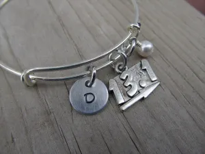 Half Marathon Charm Bracelet- Adjustable Bangle Bracelet with an Initial Charm and an Accent Bead of your choice