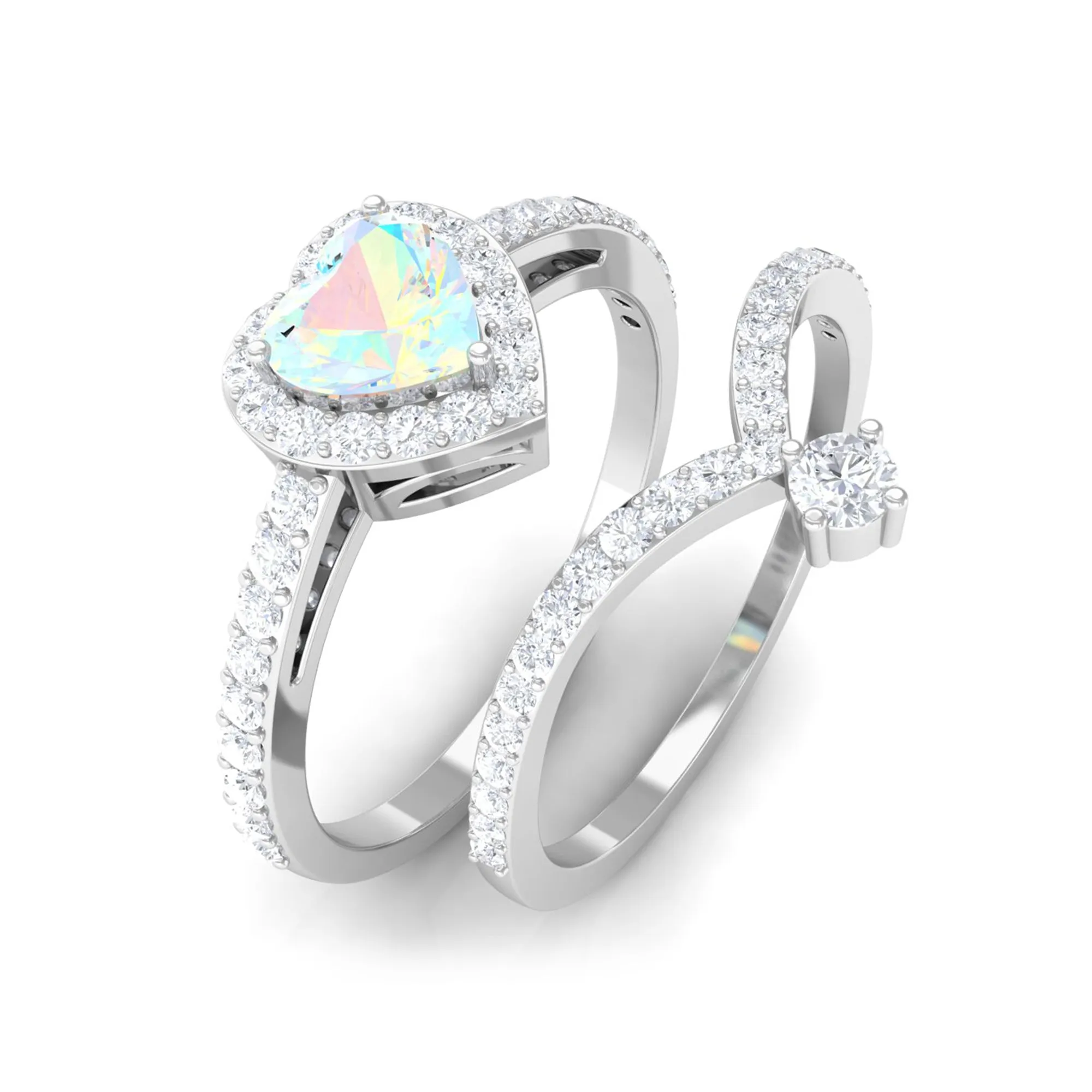 Heart Shape Ethiopian Opal Ring Set with Moissanite
