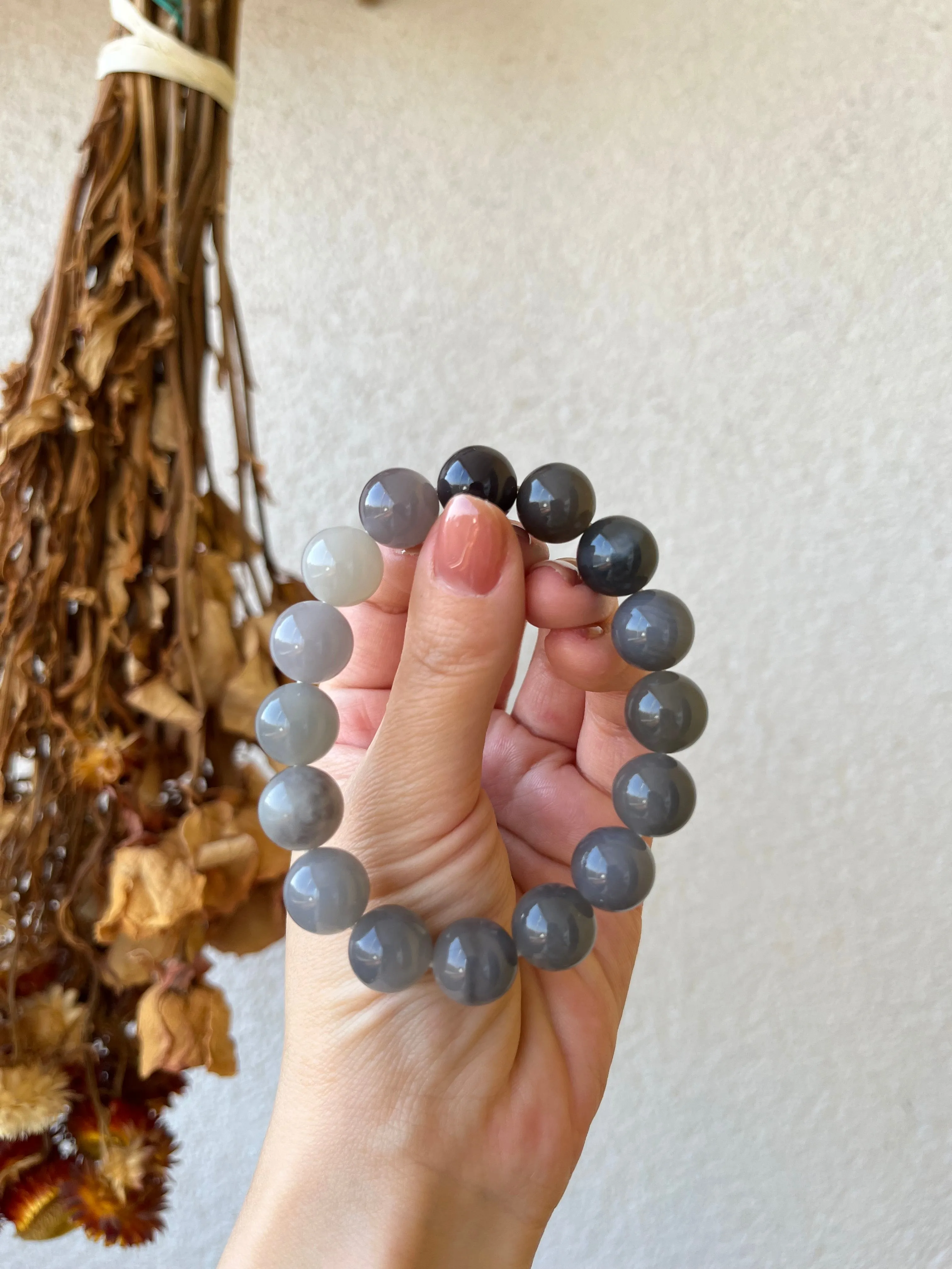 Hetian Jade Smoky Purple Barrel Beads Beaded (12mm x 12mm) Bracelet, 和田烟紫手串